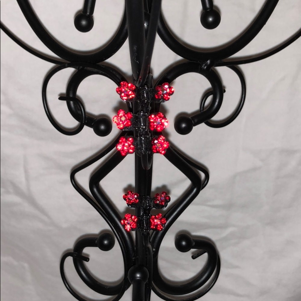 Set of 5 Red Swarovski Mini Flower Hair Jaws